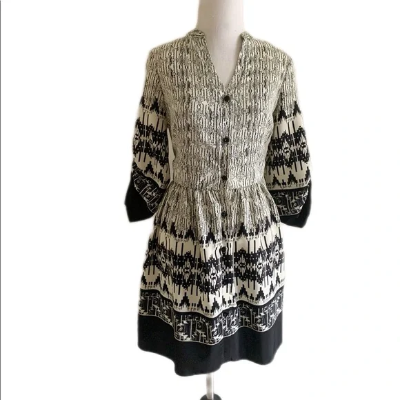 Charming Charlie Black Cream Button Down Midi Dress Size Small Wednesday Addams - Picture 8 of 16